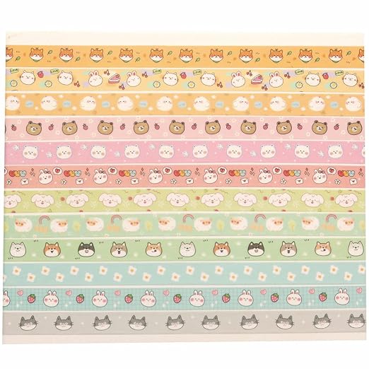 Cute Pets Washi Tape Set 18 Rolls Skinny Gold Embellishment Decorative Masking Tapes for Arts, DIY Crafts, Journals, Planners, Scrapbook, Wrapping (Puppies) (Puppies)