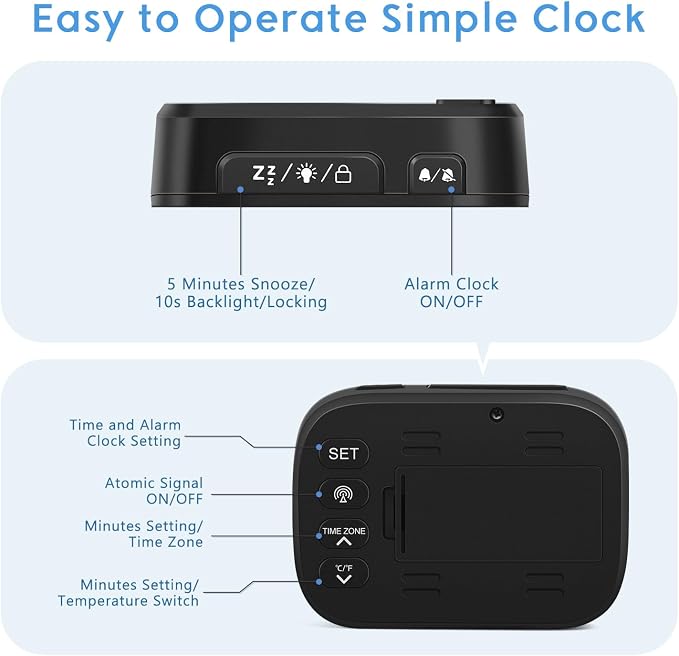 Geevon Travel Alarm Clock Battery Operated with Temp & 10s Backlight | 3 Inch LCD Display Clock, Portable with Snooze, Perfect for Home Office Kitchen Bedroom Outdoor, Nice Gift for Any Occasion