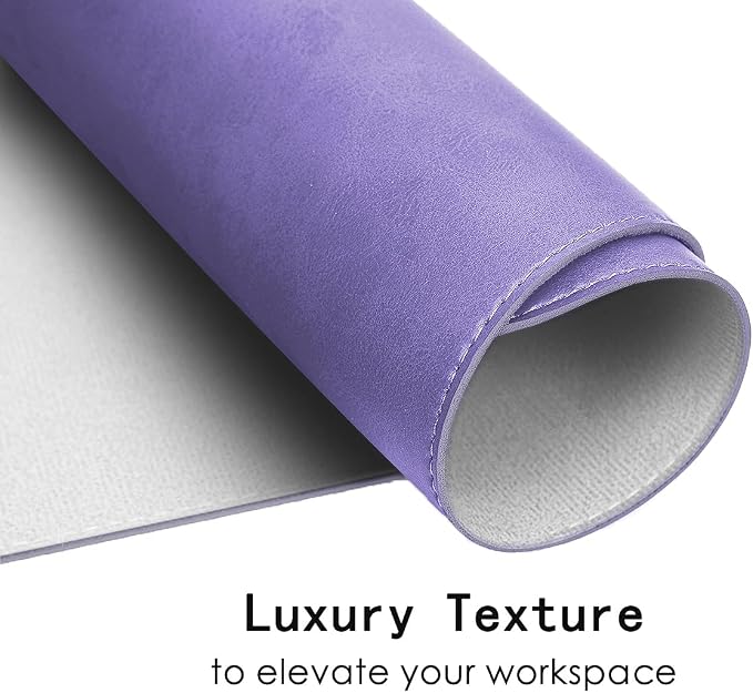 Soft Anti-Curl Faux PU Desk Mat 23.6"x13.8", Waterproof Heat Safe Non-Slip Vintage Desk Pad, Stitched Edge Wipeable Tear Resistant Desktop Protector for Work from Home Office (Purple)