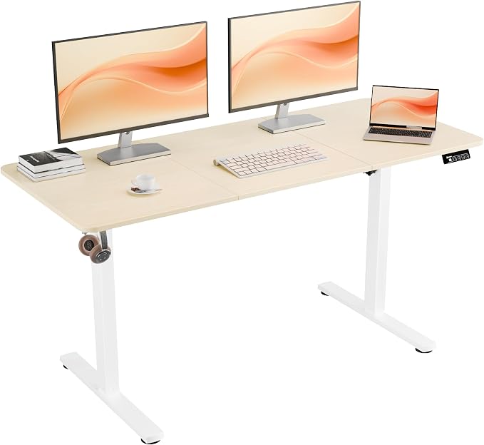 ERGOMAKER 55"x24" Standing Desk, Adjustable Sit-Stand Home Office, Oak | Electric Adjustable Standing Desk, Sit to Stand Computer Office Desk with Splice Board, Memory Preset, Lifts 28.7''-46.5"