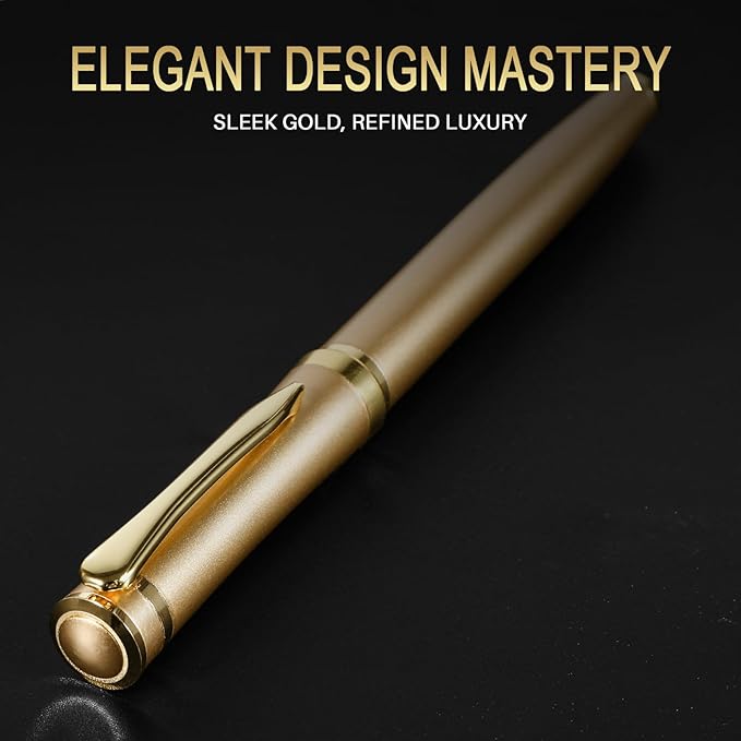 Fountain Pen with Medium Nib | Luxury Gold Finish, Smooth Ink Flow, Complete Set with Ink Cartridges, Converter & Sleeve | Ideal for Professionals, Office, Journaling, and Gifts