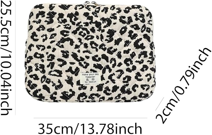 Leopard Print Laptop Sleeve 13-15 Inch Cute Quilted Laptop Protective Case Padded Bow Computer Sleeve for MacBook (Leopard Beige, 13inch)