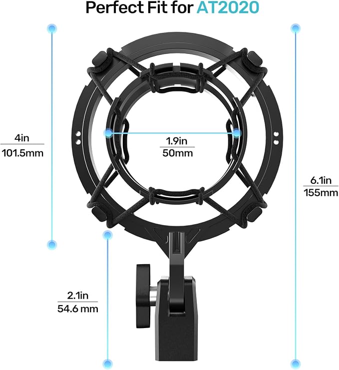 AT2020 Microphone Shock Mount with Pop Filter, [Custom Built for audio technica Mic] Anti-Vibration Suspension Shockmount Holder Clip Compatible with AT2020USB+ AT2035 ATR2050 AT3035 AT3060