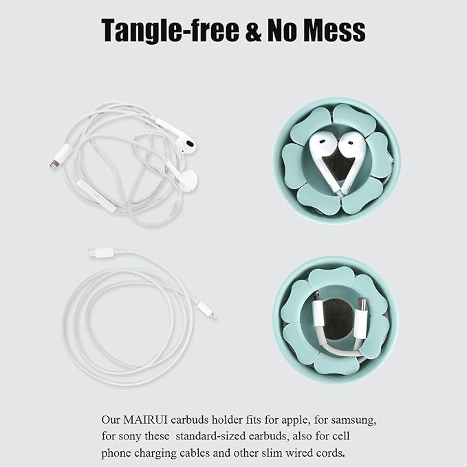 MAIRUI Wired Earbud Case Earphone Headphone Cord Organizer Earbuds Wrap Soft Silicone Magnetic Holder Storage Tangle Free Cable Winder(Baby Green)