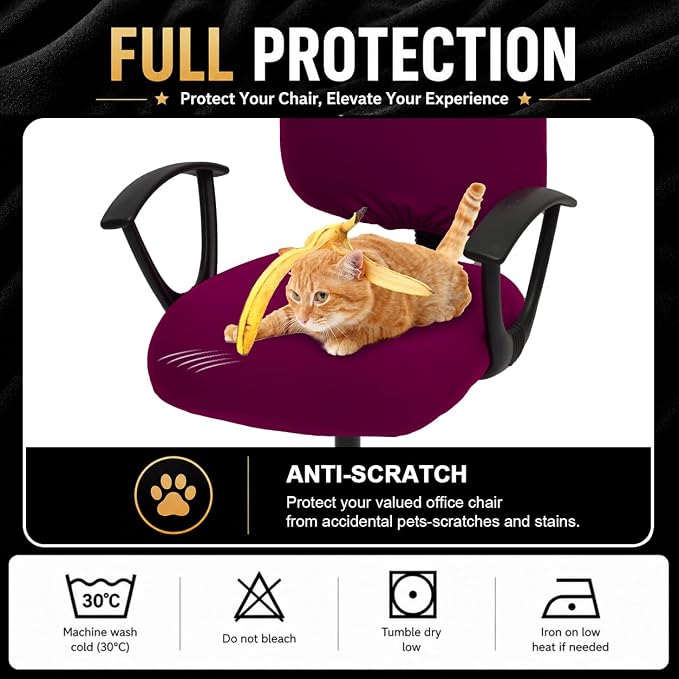 DIVA EN CAMINO DEC Stretchable Desk Office Chair Seat Covers - Universal Stretch Computer Chair Slipcover - Washable Rotating Backrest Coverings & Cushion Protectors for Dogs, Cats, Pets、