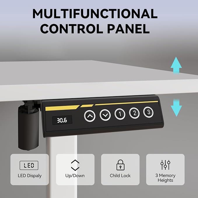 Large Electric Standing Desk,55x24 Inches Adjustable Height Stand up Desk, Sit Stand Home Office Desk, 3 Preset Heights,Equipped with Hooks,Ergonomic Computer Desk Workstation，White