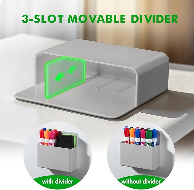 2 Pcs Magnetic Dry Erase Marker Holder for Whiteboard, Plastic Magnetic Pen Holder for Refrigerator Fridge, Magnet Pencil Cup for School Classroom, Locker Accessories, Pen Cup Organizer-Gray