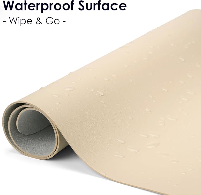 Leather Desk Pad Protector, Waterproof Mouse Pad, PU Desk Mat, Office Desk Cover, Desk Writing Mat for Office/Home/Work/Cubicle (Eggshell) 31.5x15.7 in