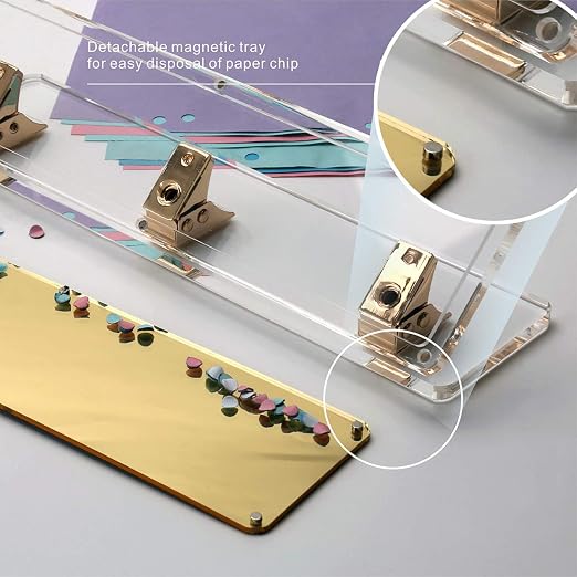 Acrylic and Gold Standard 3 Hole Punch,10 Sheet Capacity, Desktop Hole Puncher 3 Ring, Office Desktop Accessory,Clear/Gold