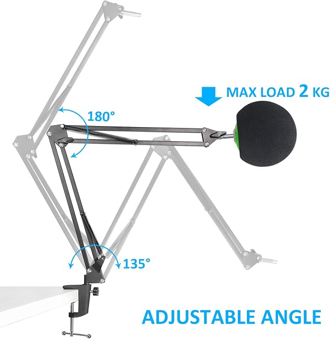 Mic Stand with Foam Windscreen For Blue Snowball, Suspension Boom Scissor Arm Stand with Pop Filter Cover for Microphones iCE USB Mic by SUNMON