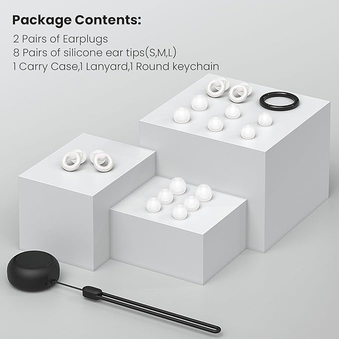 Ear Plugs for Sleeping,2 Pairs of Stylish Reusable Noise Reduction Earplugs with 8 Pairs Tips & case,Hearing Protection Earplugs for Concert,Travel,Work,Live Events - 25dB-30dB