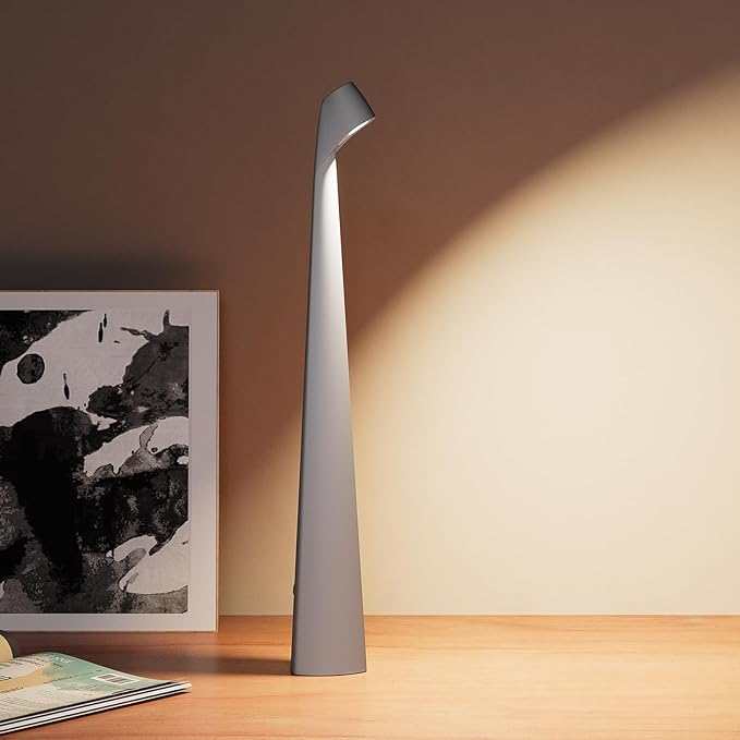 HAPYGI Portable Cordless LED Desk Lamp,Rechargeable Wireless Table Lamp, 3-Level Brightness, Patio Table Lamp, Bedside Night Light, Dining Room Ambient Light, Reading Light (Grey)