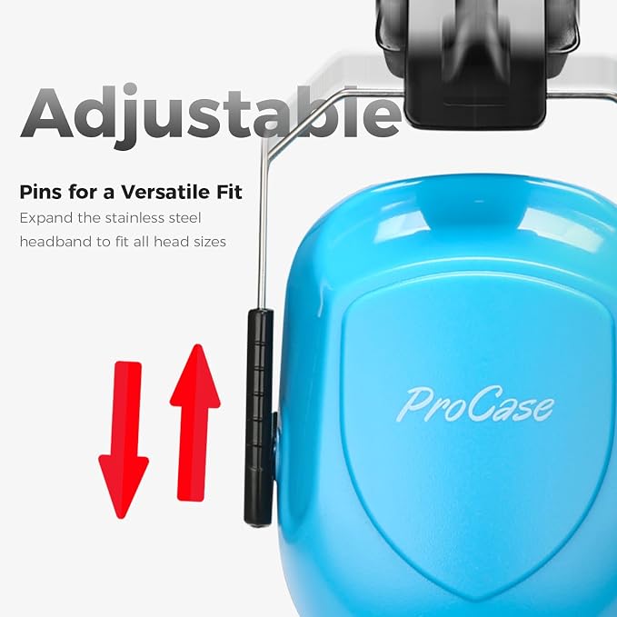 ProCase NRR 28dB Noise Reduction Ear Muffs, Foldable Adjustable Passive Noise Cancelling Headphones for Adults Kids Autism, Hearing Protection for Shooting, Construction, Mowing, Studying -Pure Blue