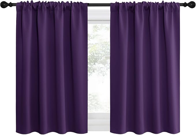NICETOWN 2 Panels Blackout Curtains, Rod Pocket Thermal Insulated Drapes for Kitchen, Heavy Duty Small Window Treatment for Dorm Room, Studio Apartment, Basement (Royal Purple, W42 x L30)