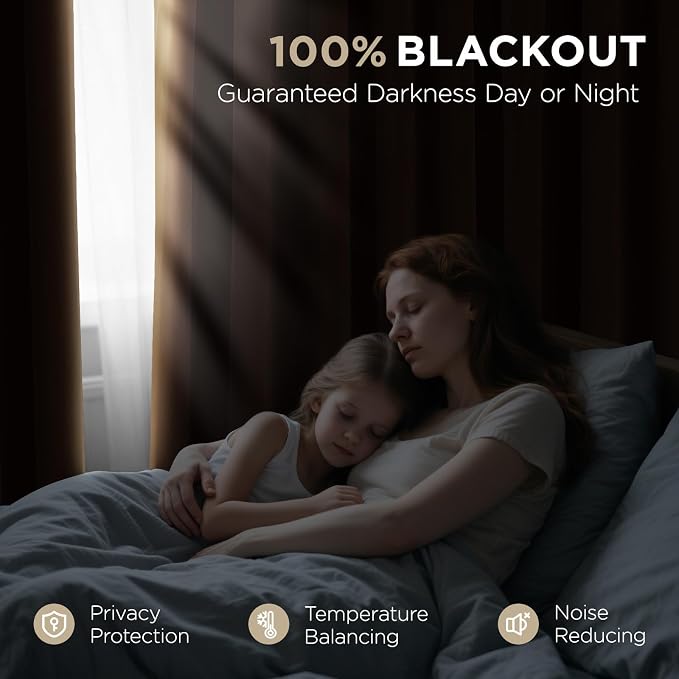 Joydeco Golden Brown 100% Blackout Curtains 96 Inch 2 Panels, Luxury Thermal Brown Velvet Curtains for Bedroom Living Room, Soundproof Blackout Window Drapes, Rod Pocket & Back Tab (52W x 96L)