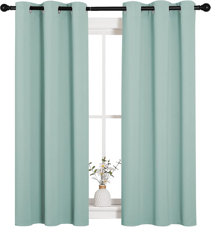 NICETOWN Window Curtain Panels, Thermal Insulated Solid Grommet Blackout Draperies/Drapes for Loft, Dorm (Aqua, One Pair, 34 by 54-inch)