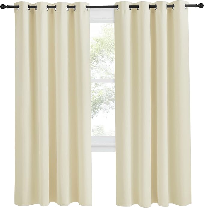 NICETOWN Room Darkening Blind Shade for Kids Bedroom, Beige, Single Panel, 55 x 78 inch, Triple Weave Home Decoration Light Blocking Solid Ring Top Curtain/Drape for Small Window