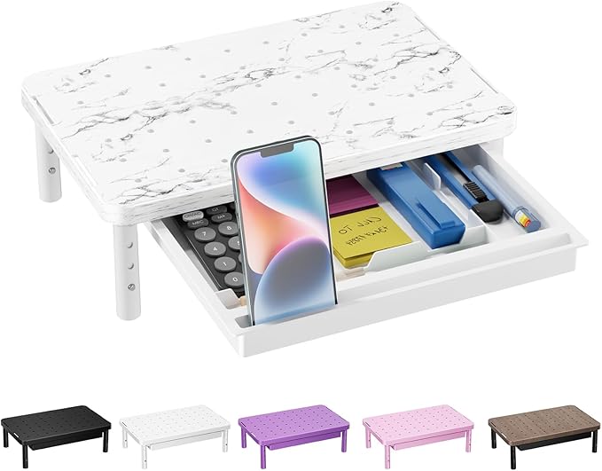 WALI Computer Monitor Stand with Storage, Desk Monitor Riser 3 Height Adjustable, Laptop Riser with Airflow Vents, Desk Organizer for Computer, Laptop, Printer (PTT002-M), 1 Pack, Marble