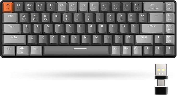 MAGIC-REFINER RK68 60% Wireless Mechanical Keyboard, Bluetooth 5.0/2.4GHz with Dual Mode 2-in-1 Receiver, Compact 68-Key Hot Swappable Gaming Keyboard, Linear Red Switch for PC Mac Xbox Smartphone