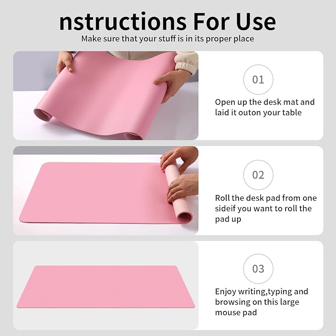 Large Office Leather Desk Mat, Large Mouse and Keyboard Pad, Laptop Pad, Desktop Protector(Pink, 31.5 in. x 15.7 in.)
