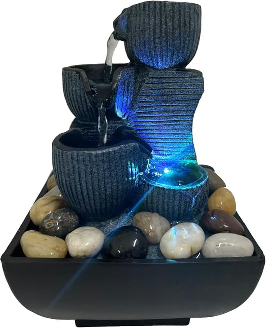Indoor Tabletop Water Fountain, Resin Meditation Desktop Fountain with Color LED Light, Indoor Waterfall Feature for Home Office Decor (C)