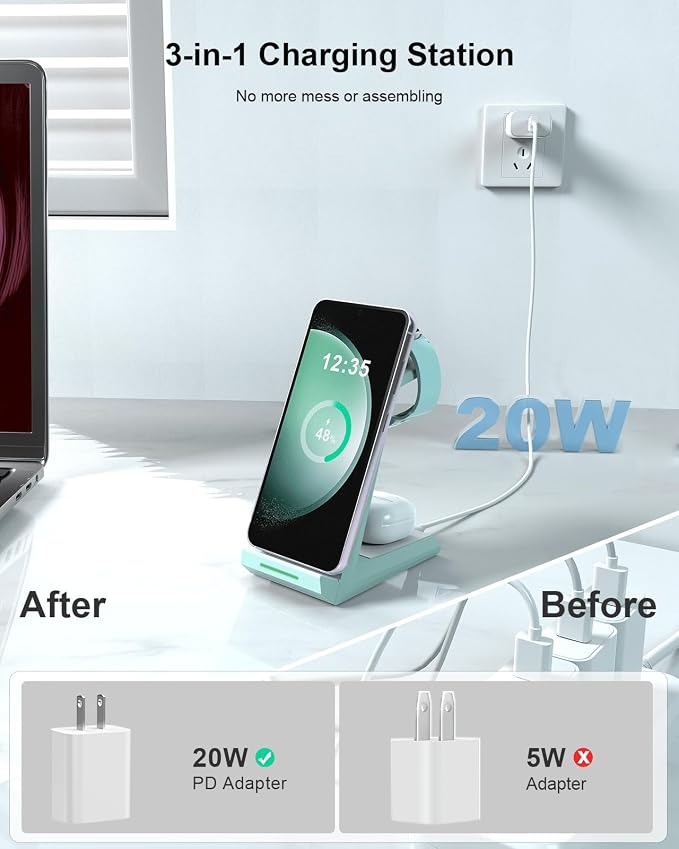 Wireless Charger for Samsung Charging Station - NANAMI 3 in 1 Android Phone Trio Multiple Devices Charger for Samsung Galaxy S26 S25 S24 S23 S22 Serial/Z Flip 7/Fold 7/Buds, Galaxy Watch 6/5 Pro/4