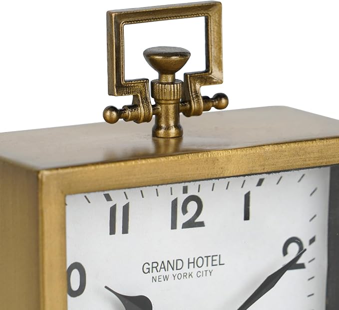 NIKKY HOME Small Gold Table Clock, Silent Classic Decorative Desk Clocks | Non-Ticking Battery Operated Vintage Metal Square Shelf Clock, Antique Decor for Living Room, Bathroom, Office, Mantel