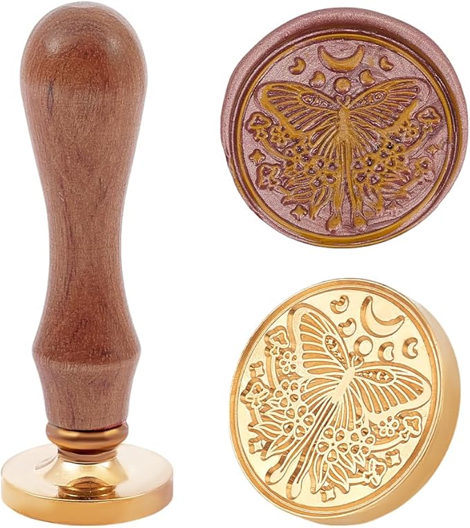 PH PandaHall Butterfly Wax Seal Stamp Kit 30mm Wax Sealing Stamp Removable Retro Brass Head Stamp with Wooden Handle for Halloween Wedding Envelopes Invitation Card Wine Package Decor Gift Wrapping