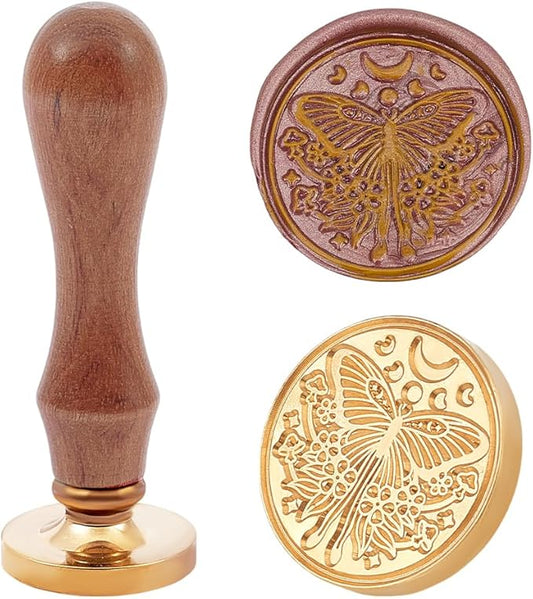 PH PandaHall Butterfly Wax Seal Stamp Kit 30mm Wax Sealing Stamp Removable Retro Brass Head Stamp with Wooden Handle for Halloween Wedding Envelopes Invitation Card Wine Package Decor Gift Wrapping
