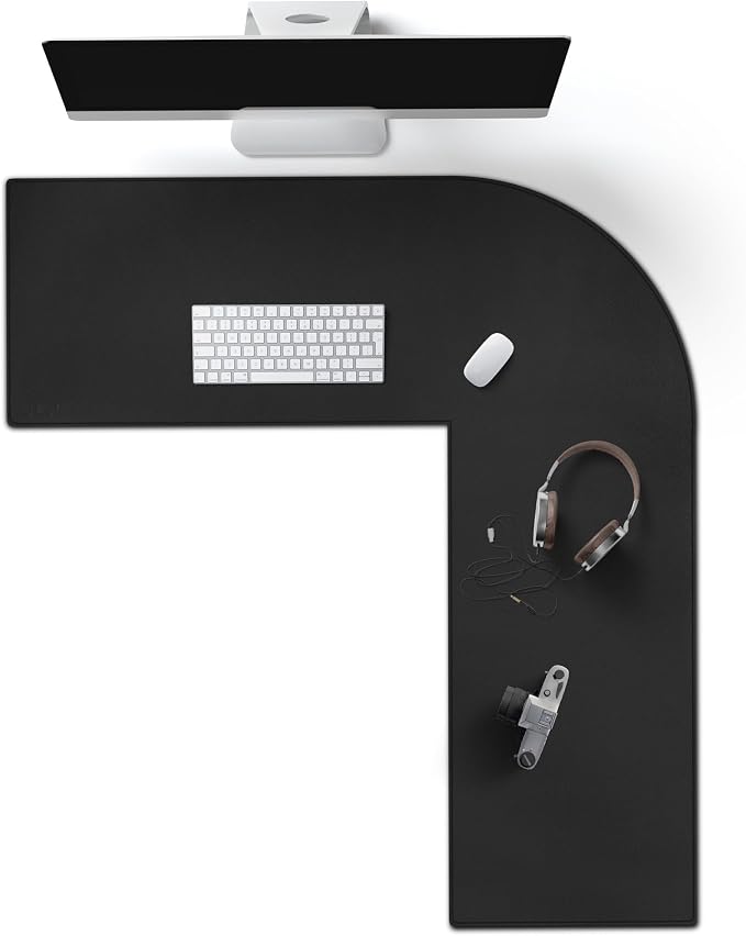 Cacoy L Shaped Computer Desk Pad, 35.4"x39.4" PU Leather Corner Desk Mat, Large L-Shaped Gaming Mouse Pad for Office and Home, Black
