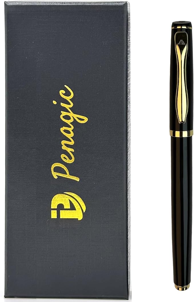 Penagic Luxury Pen, 0.5 mm Black Ink Nice Fancy Gel Pen, Fine Point, Professional Executive Writing, Gift Pen for Men and Women, Set of 1 with 2 Refills