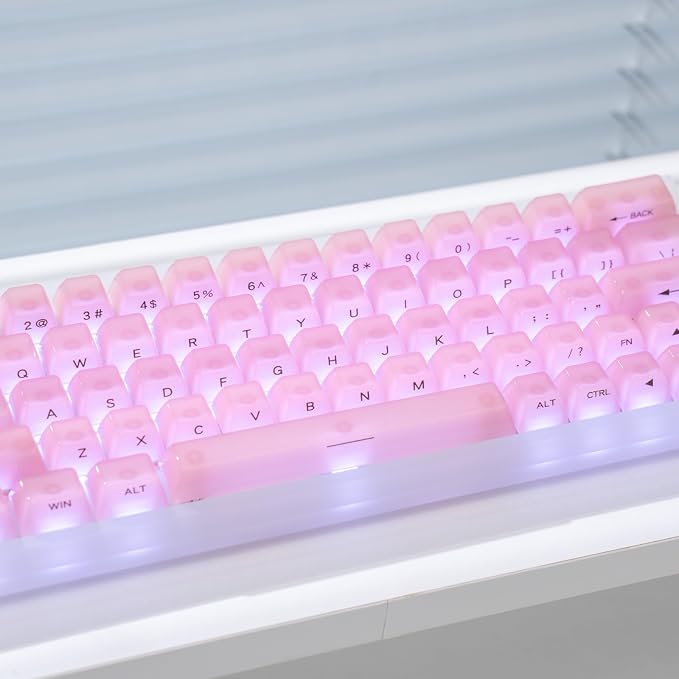 Crystal Transparent Keycaps, Pink PC MDA Profile, 115 Keys Custom Set for Cherry MX Mechanical Gaming Keyboards, RGB Compatible (Pink Side Printed)