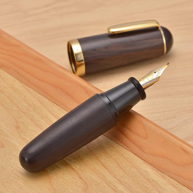 Majohn Q1 Fountain Pen Fude Pen Bent Nib Black Wood, Little Fat Man Eyedropper Filling Pocket Pen Large Capacity