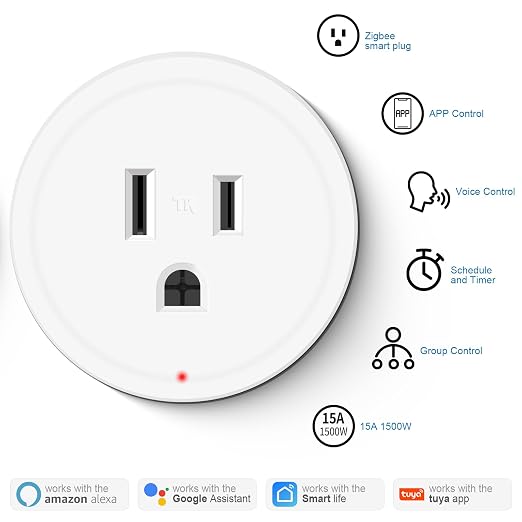 Greencycle Zigbee Smart Plug with Remote,Smart Outlet with Wall Switch,No Cloud Required(2.4G Hub Required),APP Control,Voice Control Compatible with Alexa,Google Assistant,Schedule and Timer,2PK