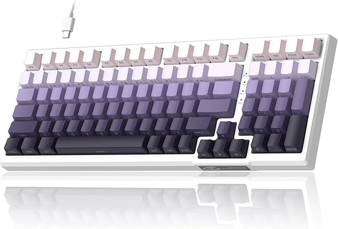 MageGee SKY98 Mechanical Gaming Keyboard, 96% Hot Swappable Wired Custom Creamy Keyboards w/ 5-Layer Sound Dampening, RGB Backlit, Side Printed Keycaps for Win/Mac (White & Purple, Purple Bird Switch)