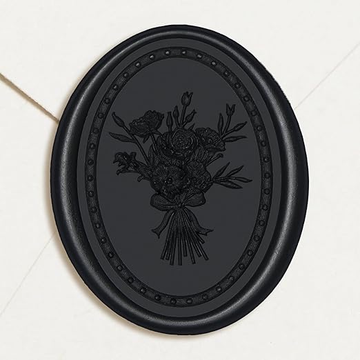 UNIQOOO Wax Seal Stickers - Vintage Photo Frame Floral Bouquet Wedding Invitation Envelope Seal Stickers, 50 Pcs Self-Adhesive Black Stickers, Perfect for Invitation, Christmas, Gift Wrapping, Party