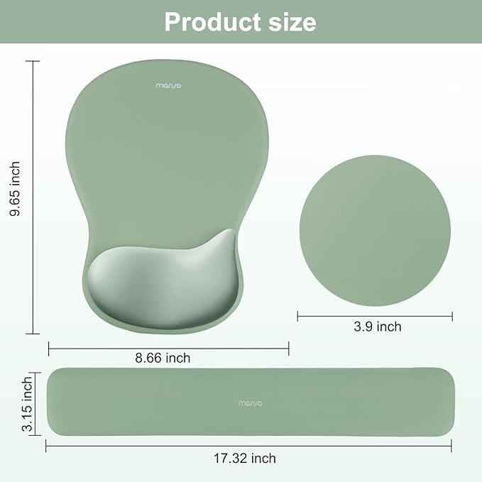 MOSISO Wrist Rest Support for Mouse Pad&Keyboard Set, Ergonomic Mousepad&Coaster, Non-Slip Base Home/Office Rectangular Easy Typing Cushion Pad with Soft Cloth&Curved Concave Memory Foam, Green