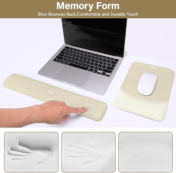 MOSISO Wrist Rest Support for Mouse Pad&Keyboard Set, Rectangular Ergonomic Mousepad Non-Slip Base Home/Office Pain Relief&Easy Typing Pad with Neoprene Cloth&Raised Silicone Lining, Khaki