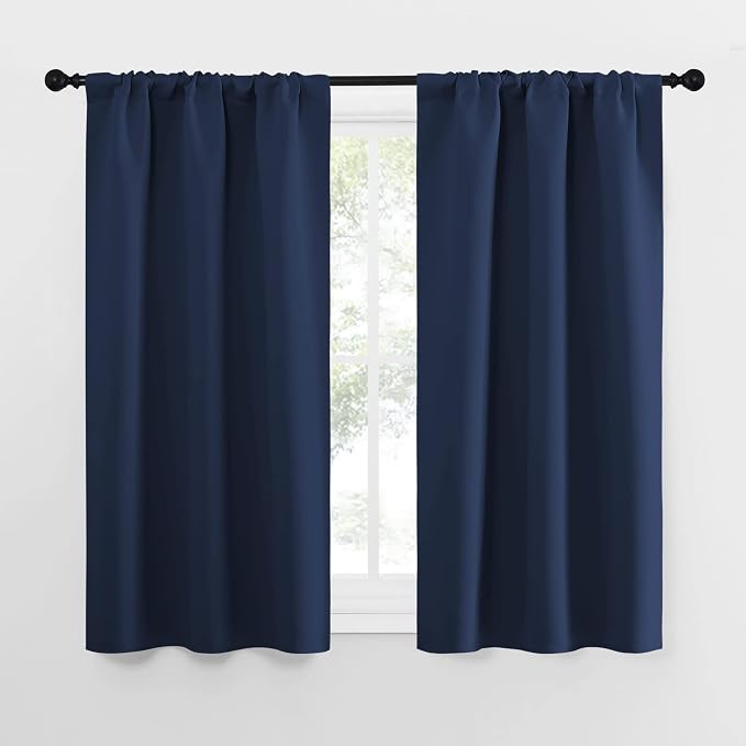 NICETOWN Kitchen Curtains, Short Blackout Curtains & Drapes, Thermal Insulated Blackout Curtain Panels for Kids Room, Play Room (Navy, 29" Wide by 50" Long, 2 PCs)