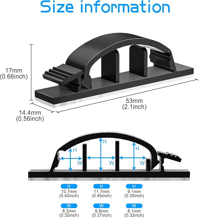 XHF 50pcs Adhesive Cable Wire Clips Black, Outdoor Cable Management Wire Organizer Cord Holder for Under Desk, Car, Wall, TV PC Ethernet Cable