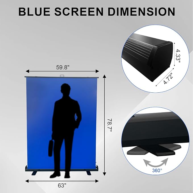 LIHONG 59.8 x 78.7in Blue Screen Collapsible Chroma Key Backdrop,Portable Retractable Photo Background with Stand for Video, Live Game,Streaming,Wrinkle Resistant Fabric,Pull-up&Down Style