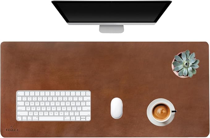 Premium Leather Desk Mat, Full Grain Leather Desk Pad Protector & Desk Blotter, Waterproof Non-Slip Writing Surface for Keyboard, Mouse & Laptop, Desk Pad for Home & Office (Tobacco, Large)
