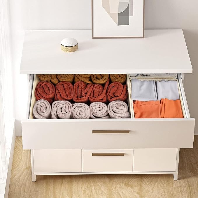 Drawer Organizer Clothes, 24 Pack Dresser Organizer Bins for Nursery Bedroom, Closet Organization and Storage Dividers for Clothing, Baby Clothes, Underwears, Socks (Beige)