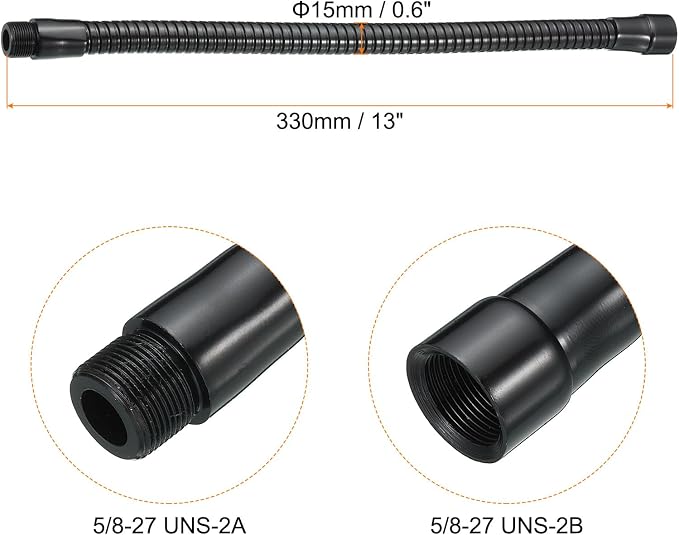 PATIKIL 13" Microphone Gooseneck, 5/8"-27 Thread Metal Universal Hose Flexible Arm Gooseneck Tube Extension for Multifunction DIY, Black