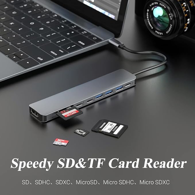 9 in 1 USB C Hub, Multiport USB C Adapter with 4K HDMI, 100W PD Charging, USB 3.0 Port, SD/TF Card Reader, USB C Docking Station Compatible with MacBook, Laptop, Tablet and More