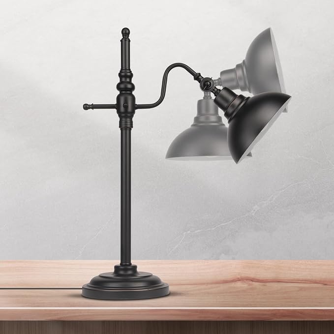 Industrial Desk Lamp Black Farmhouse Task Lamps Adjustable Rustic Modern Table Lamp E26 Vintage Metal Eye-Caring Reading Lamp for Office Living Room Dorm