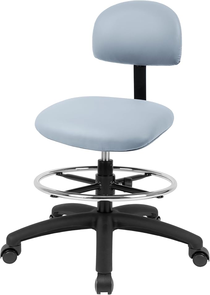 FSS Series Square seat (19"-27") seat Height Chair. Vinyl-for Office, Garage, Desk, Shop, Computer, Doctor, Medical, Easy to Clean! 18" Footring (Gray, Mid Stool, Self Braking Casters)