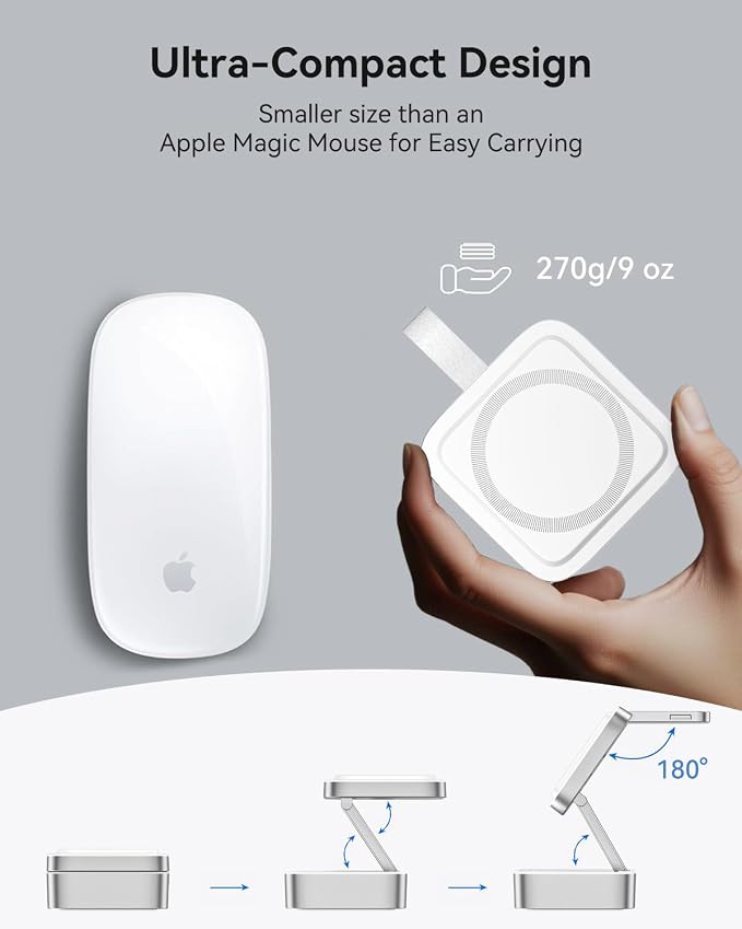 3 in 1 Wireless Charging Station for Apple Devices, Magnetic Foldable Travel Fast Charger Stand Compatible with MagSafe for iPhone Air/17/16/15/14/13/12 Series, Apple Watch & AirPods Pro/4/3/2-White