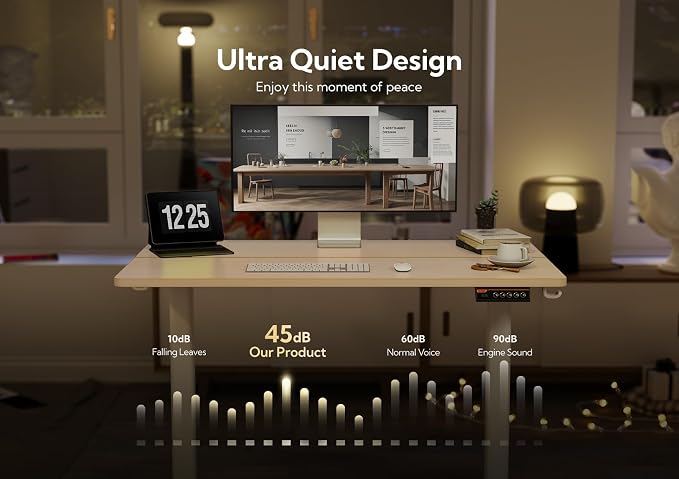 Claiks Electric Standing Desk, Adjustable Height Stand up Desk, 55x24 Inches Sit Stand Home Office Desk with Splice Board, White Frame/Nature Top