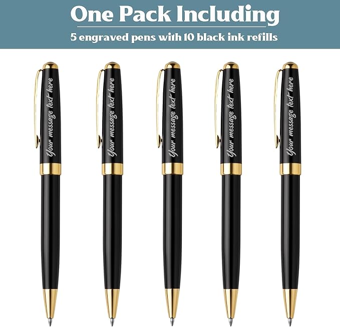 Ancolo Personalized Business Pens - Black Ink with 10 Extras Refills 5 Gift Boxed - Custom with Your Name or Message, Perfect for Students/Teacher/Manager/Lawyer/Professor 5PCS/Pack